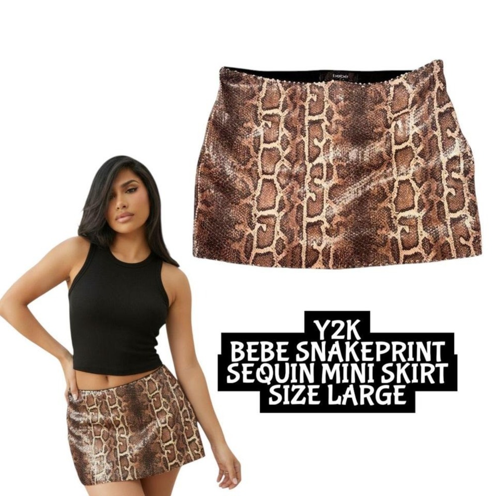 Y2K BEBE SNAKE PRINT SEQUIN MINI SKIRT LARGE EUC